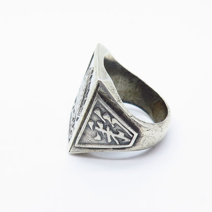 800 Silver Antique "Chang" Chinese Character Signet Ring Size 9.5