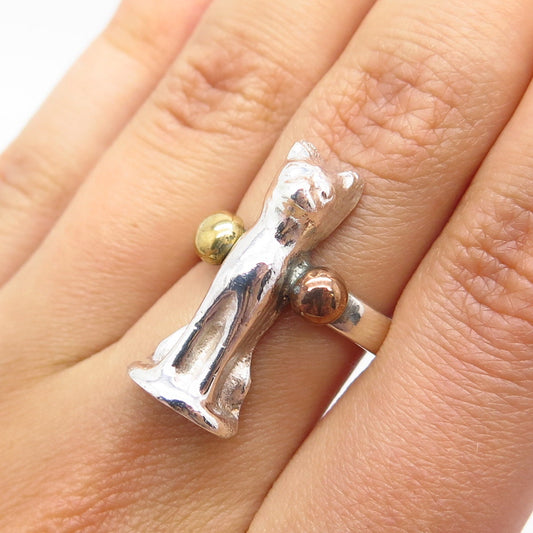925 Sterling Silver 3-Tone Vintage Dog Ring Size 6