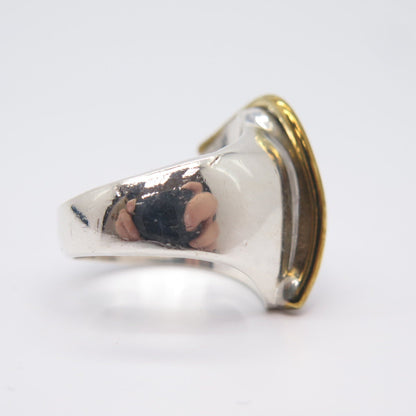 925 Sterling Silver 2-Tone Vintage Mexico Modernist Ring Size 7