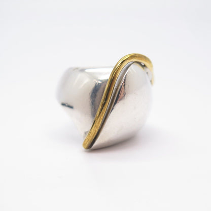 925 Sterling Silver 2-Tone Vintage Mexico Modernist Ring Size 7