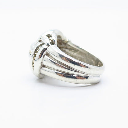 925 Sterling Silver / 14K Gold Vintage Knot Ribbed Ring Size 7.25
