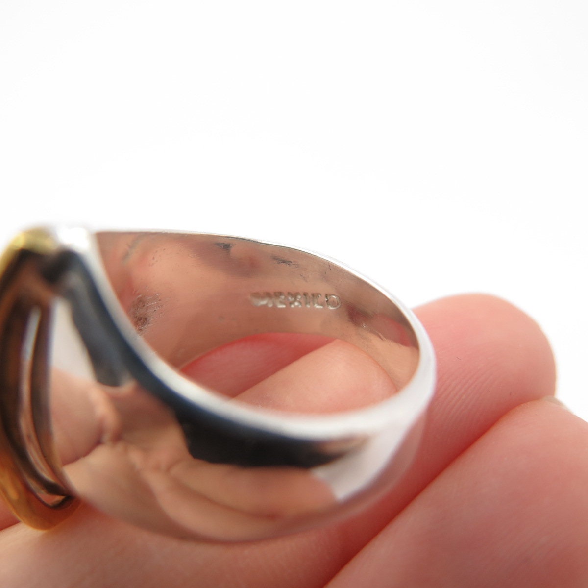 925 Sterling Silver 2-Tone Vintage Mexico Modernist Ring Size 7