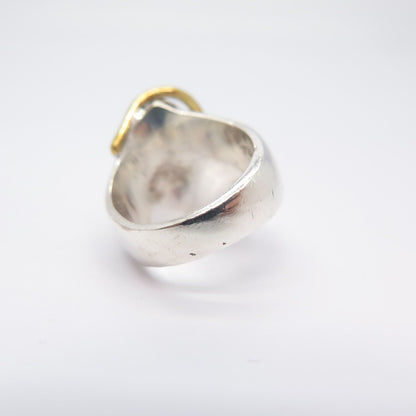 925 Sterling Silver 2-Tone Vintage Mexico Modernist Ring Size 7