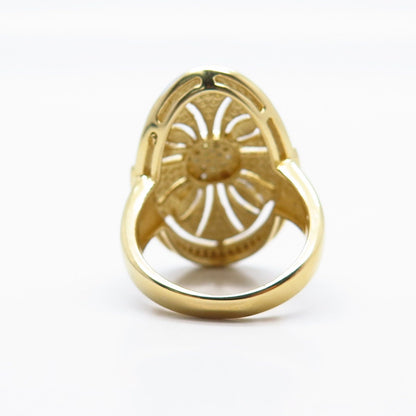 925 Sterling Silver Gold Plated Real White Diamond Ornate Oval Ring Size 6.25