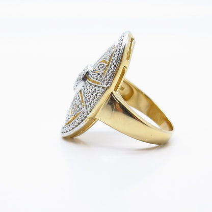 925 Sterling Silver Gold Plated Real White Diamond Ornate Oval Ring Size 6.25