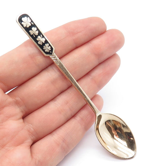 925 Sterling Silver Rose Gold Plated Vintage Egon Lauridsen Enamel Clover Spoon