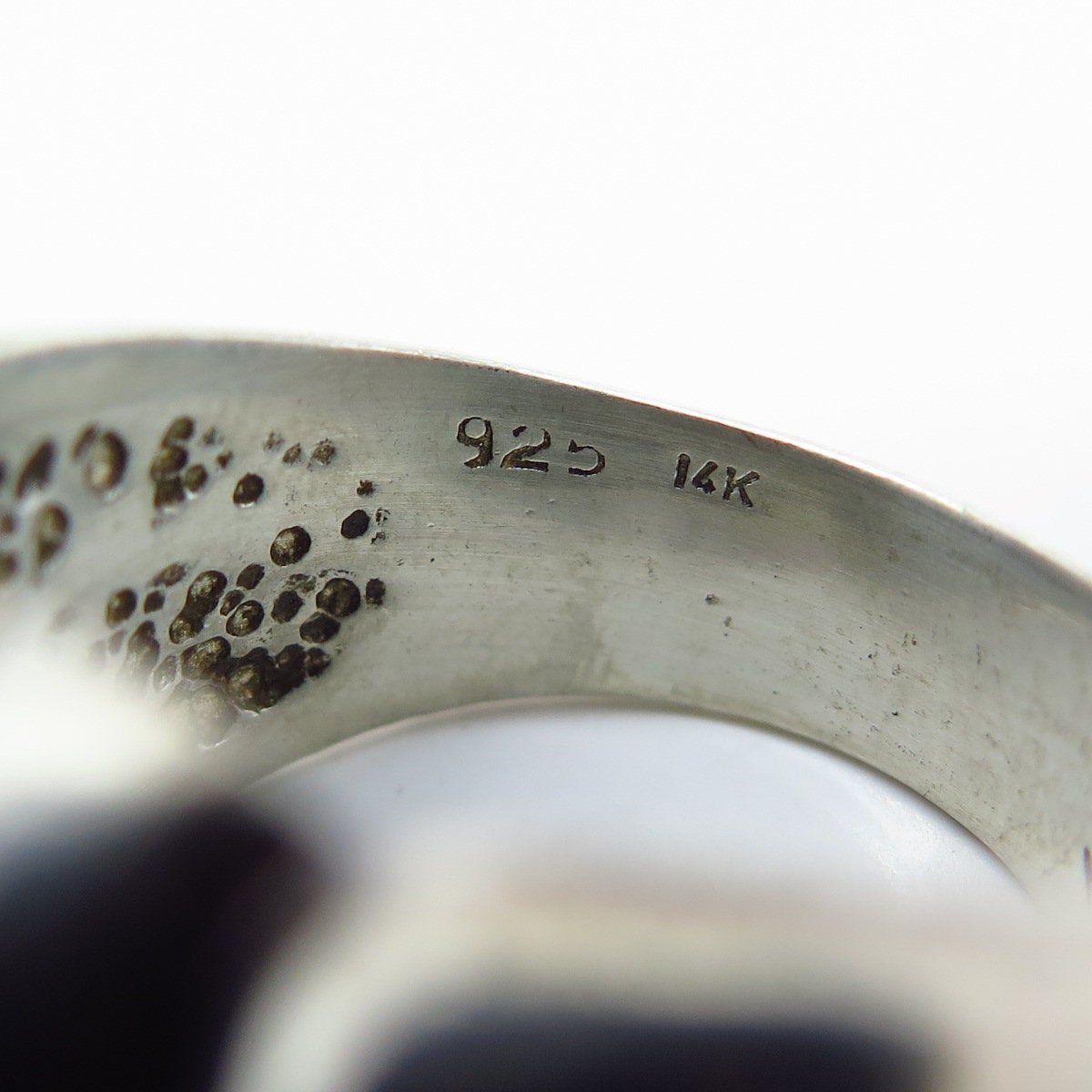 925 Sterling Silver / 14K Gold Vintage Ribbed Wide Ring Size 8.5