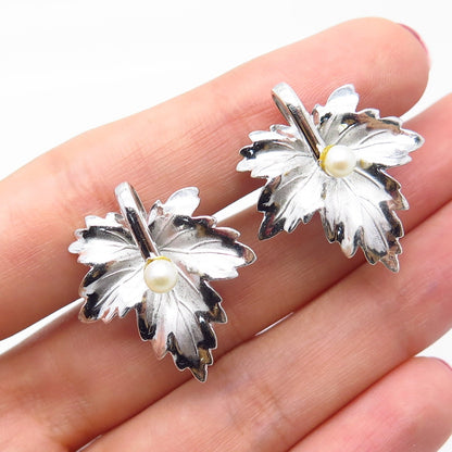 925 Sterling Silver Vintage Carl Art Grape Leaf Screw Back Earrings