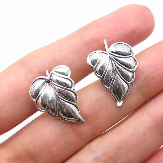 925 Sterling Silver Vintage Danecraft Leaf Screw Back Earrings
