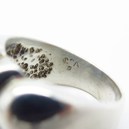 925 Sterling Silver / 14K Gold Vintage Ribbed Wide Ring Size 8.5