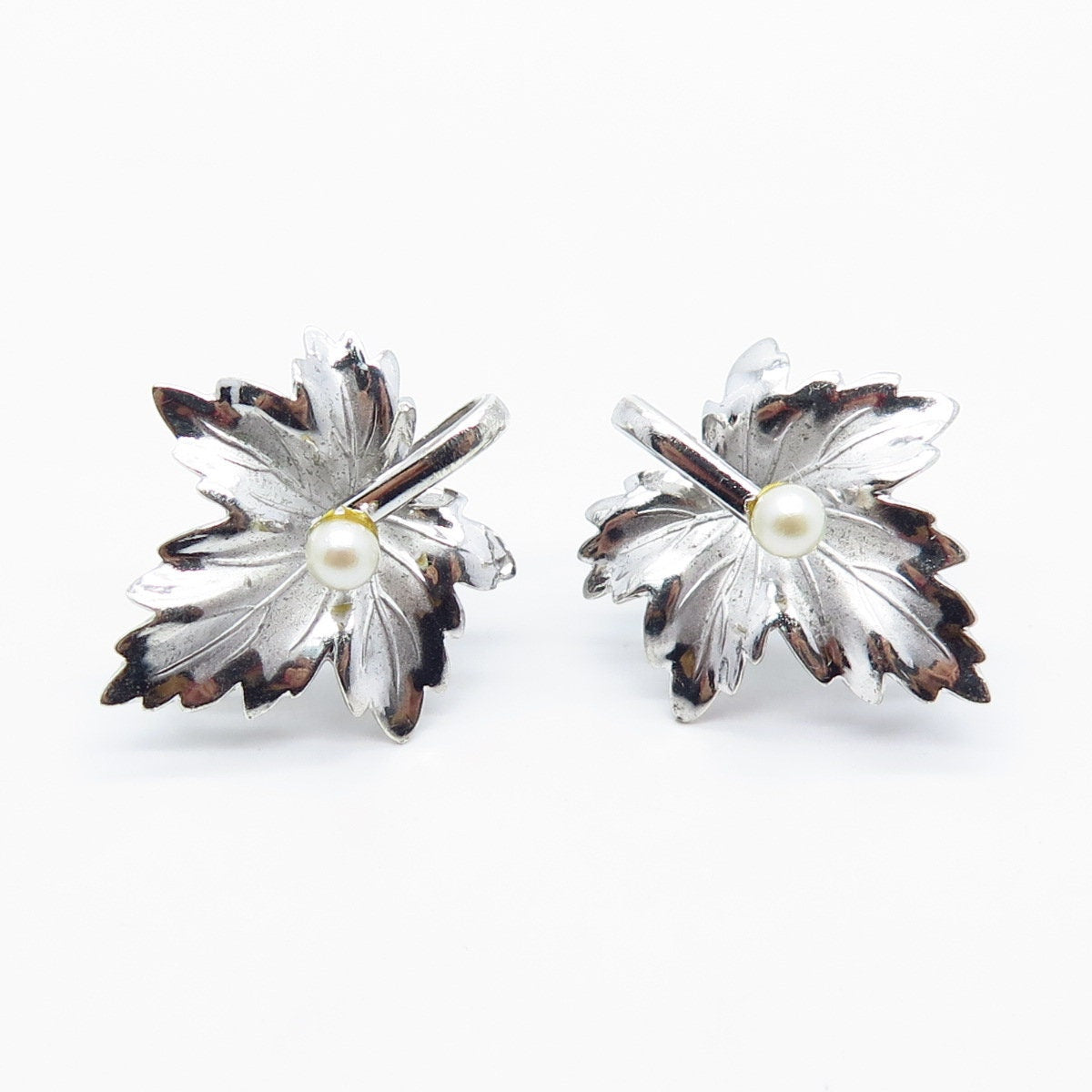 925 Sterling Silver Vintage Carl Art Grape Leaf Screw Back Earrings