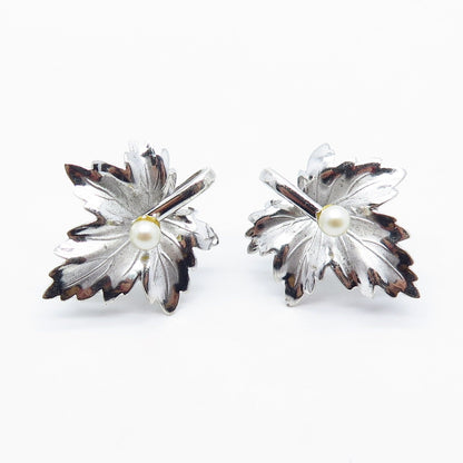 925 Sterling Silver Vintage Carl Art Grape Leaf Screw Back Earrings