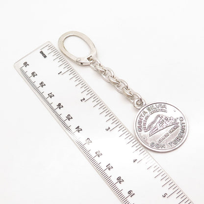 800 Silver Vintage "Quinta Silvia Don Torcuato" Chain Key Ring