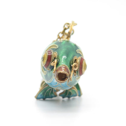 925 Sterling Silver Gold Plated Antique Enamel Chinese Koi Fish Chatelaine Fob