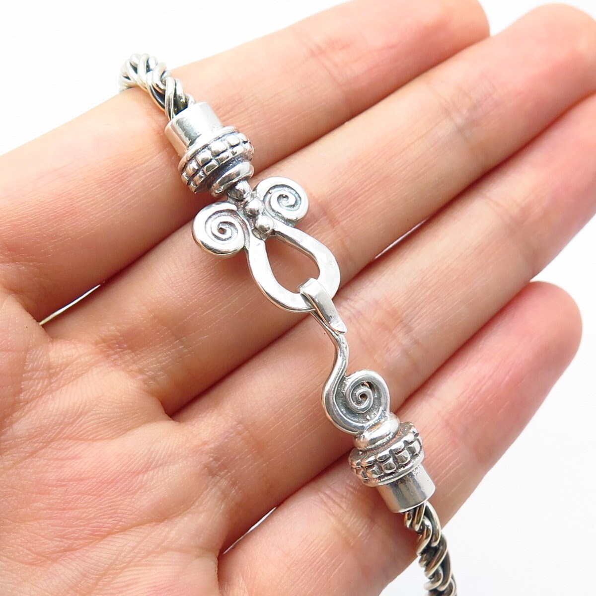 925 Sterling Silver 2-Tone Vintage Real Amethyst Gem Fancy Chain Necklace 16"