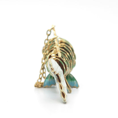 925 Sterling Silver Gold Plated Antique Enamel Chinese Koi Fish Chatelaine Fob
