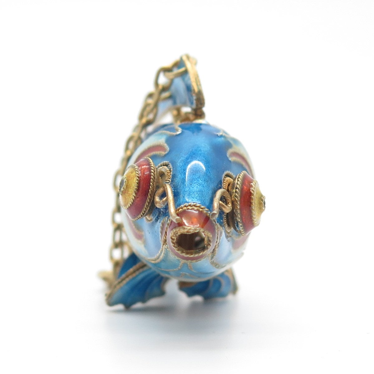 925 Sterling Silver Gold Plated Enamel Antique Chinese Koi Fish Chatelaine Fob