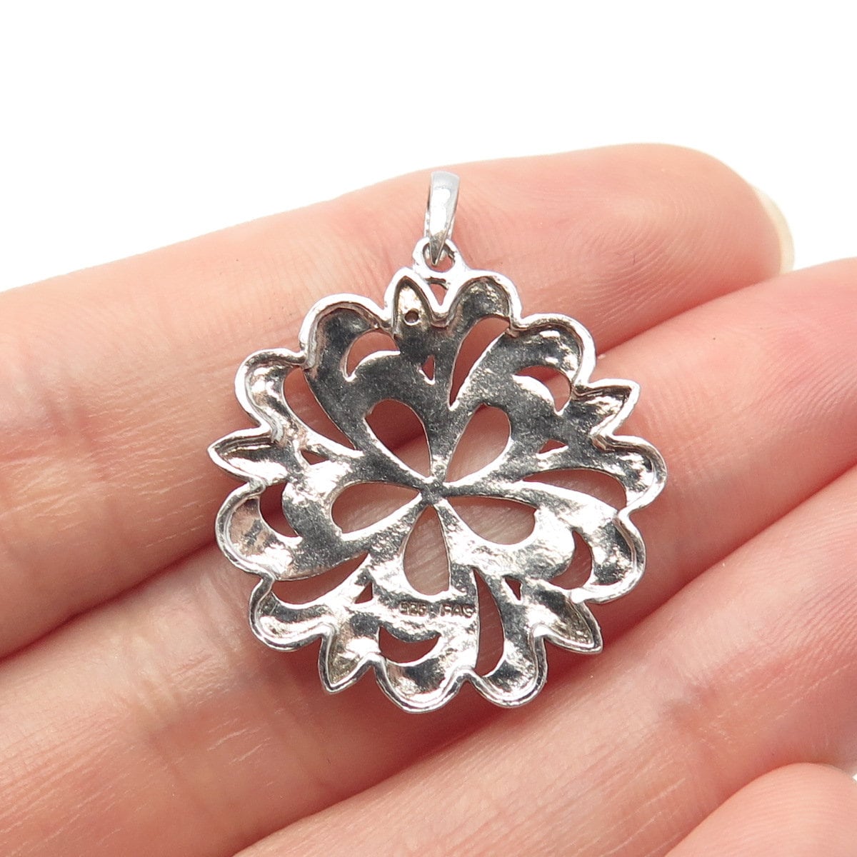 925 Sterling Silver Vintage Real White Diamond Accent Ornate Pendant