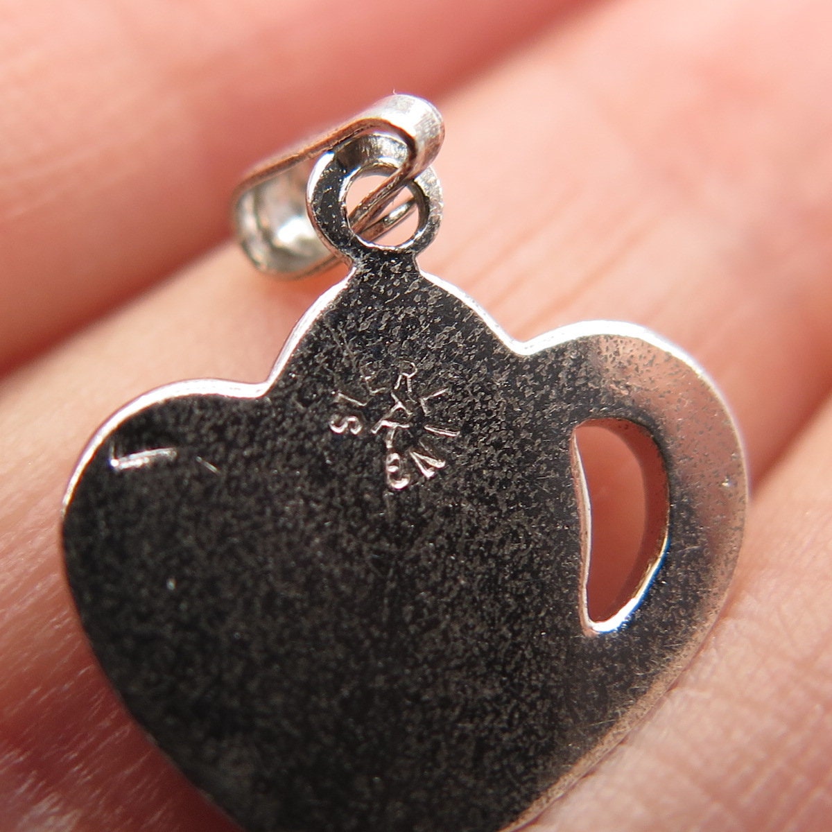 925 Sterling Silver Vintage Real Diamond Accent Couple of Heart Pendant