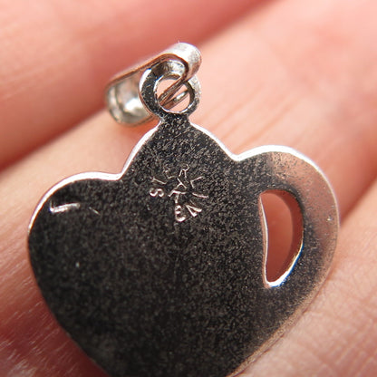 925 Sterling Silver Vintage Real Diamond Accent Couple of Heart Pendant