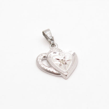 925 Sterling Silver Vintage Real Diamond Accent Couple of Heart Pendant