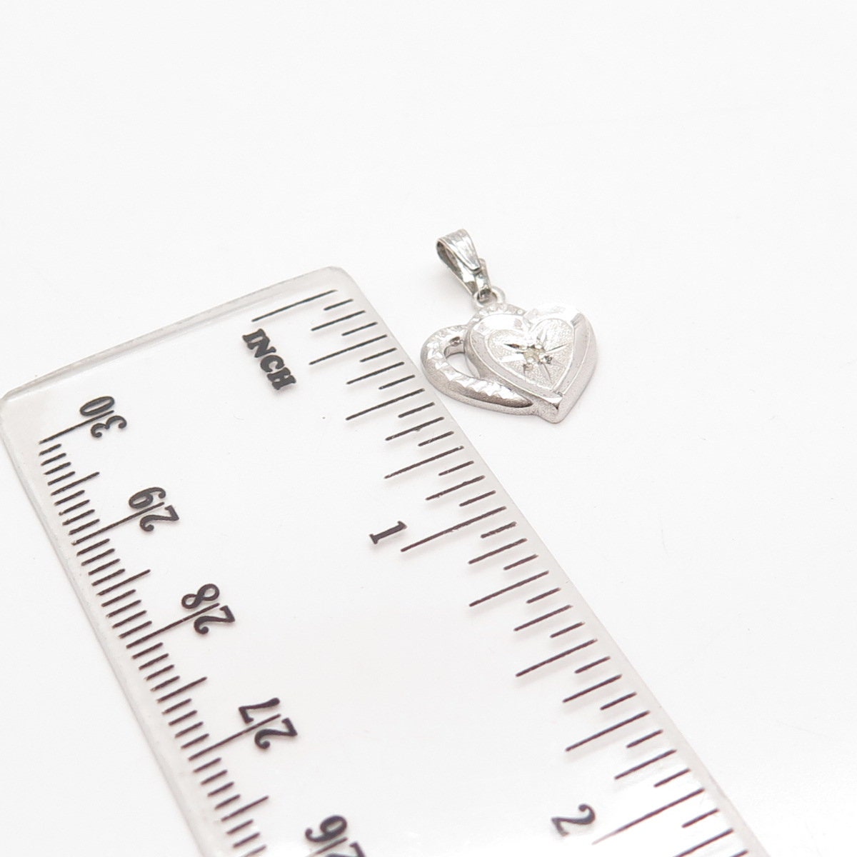925 Sterling Silver Vintage Real Diamond Accent Couple of Heart Pendant