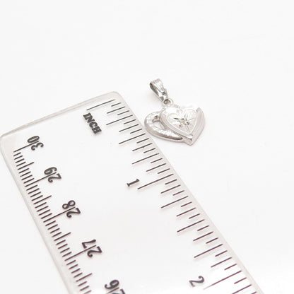 925 Sterling Silver Vintage Real Diamond Accent Couple of Heart Pendant