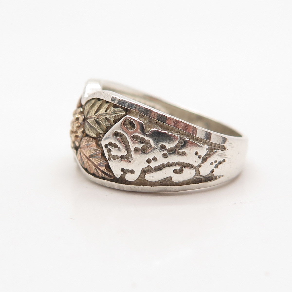 925 Sterling Silver / 12K Gold Vintage Leaf & Berries Ring Size 6