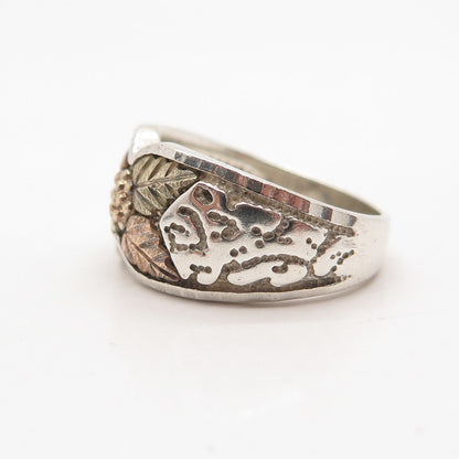 925 Sterling Silver / 12K Gold Vintage Leaf & Berries Ring Size 6