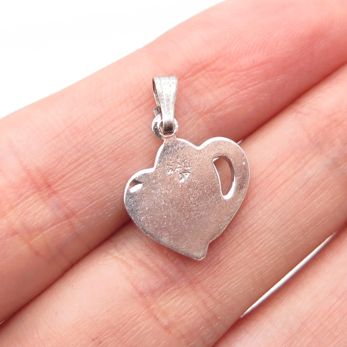 925 Sterling Silver Vintage Real Diamond Accent Couple of Heart Pendant