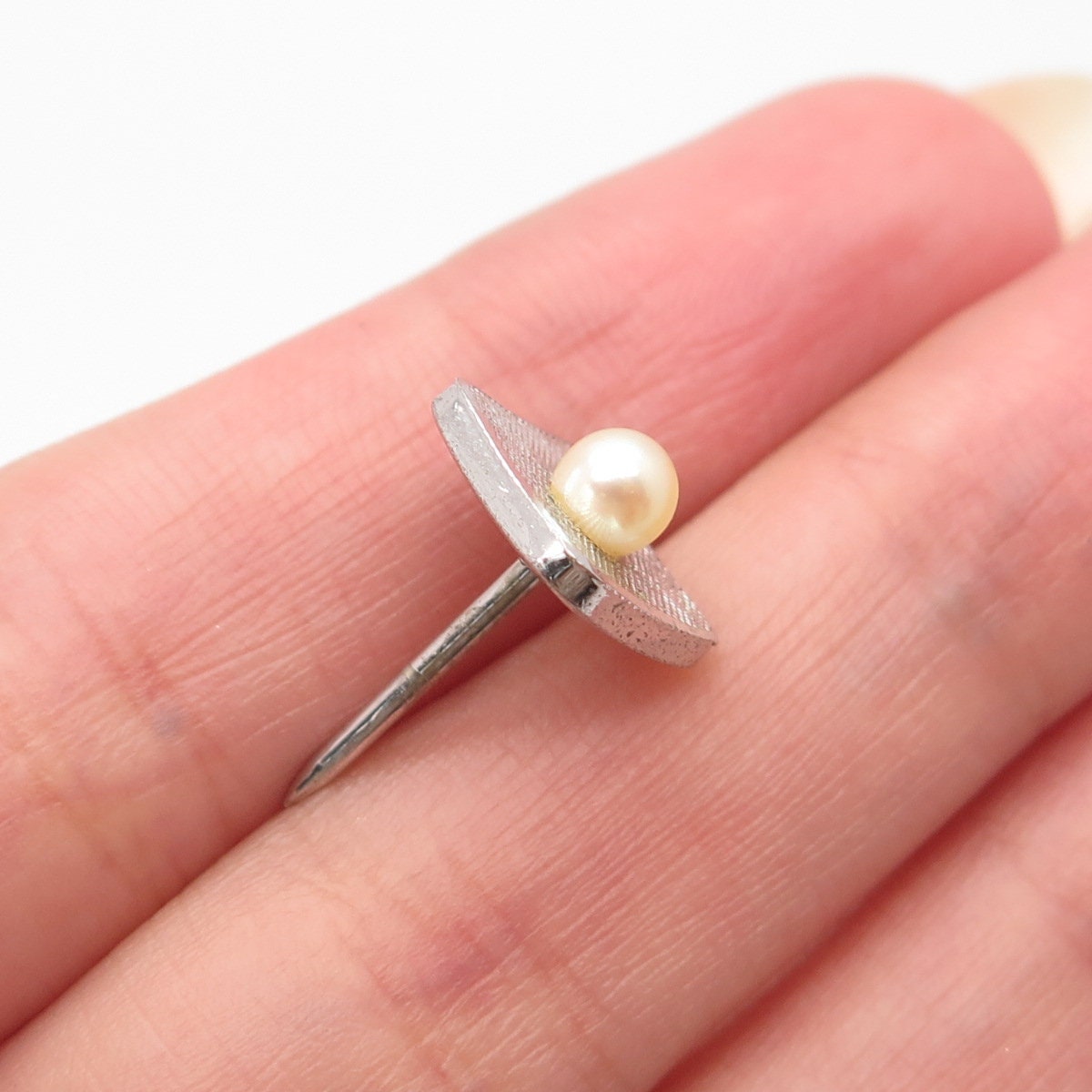 925 Sterling Silver Antique England Adie Brothers Ltd. Real Pearl Textured Pin