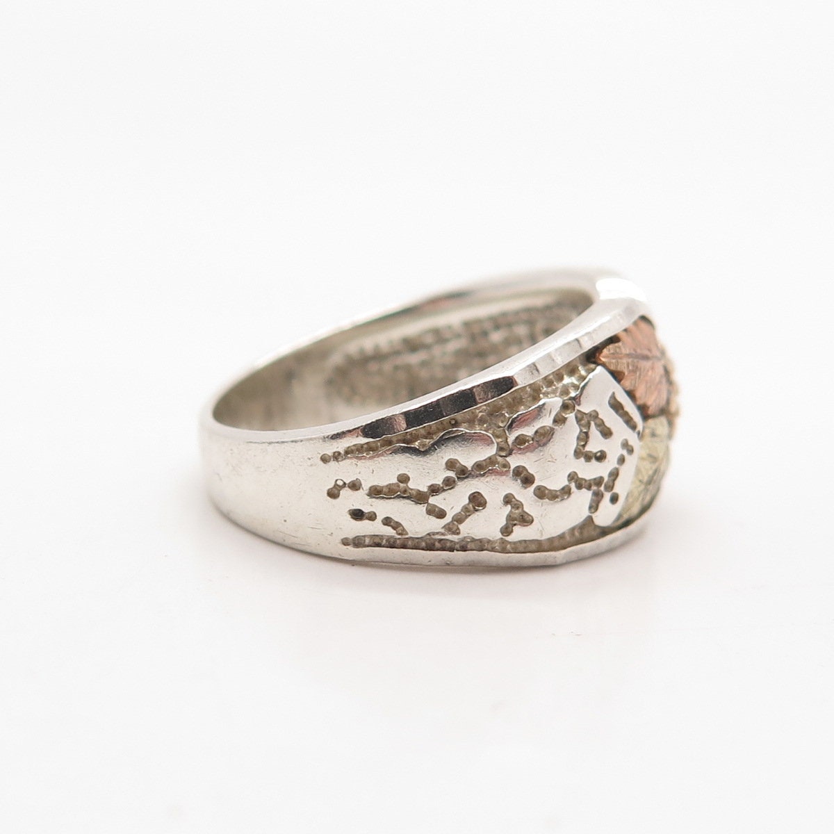 925 Sterling Silver / 12K Gold Vintage Leaf & Berries Ring Size 6