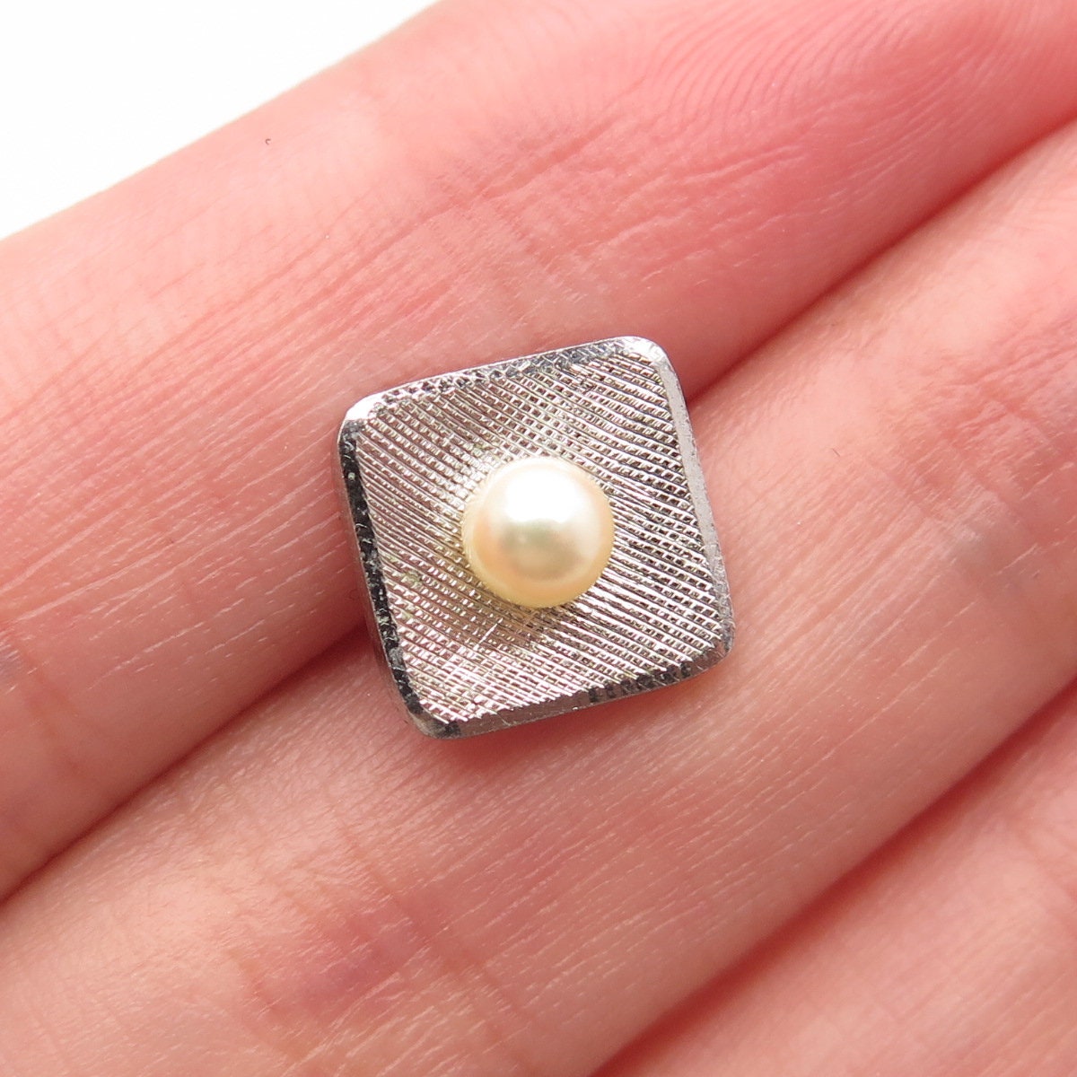 925 Sterling Silver Antique England Adie Brothers Ltd. Real Pearl Textured Pin