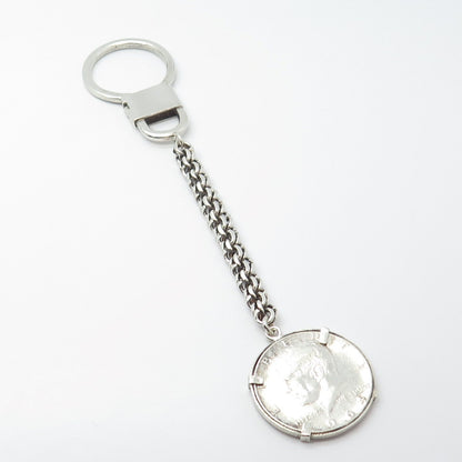 900 Silver Vintage 1964 Kennedy Half Dollar Coin Key Chain Ring