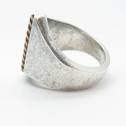925 Sterling Silver 2-Tone Vintage Mexico Twisted Signet Ring Size 7.75