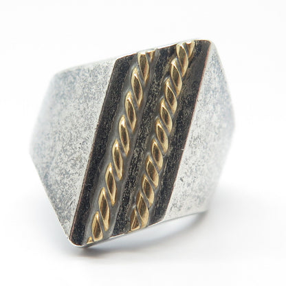 925 Sterling Silver 2-Tone Vintage Mexico Twisted Signet Ring Size 7.75