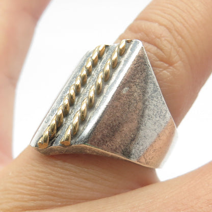 925 Sterling Silver 2-Tone Vintage Mexico Twisted Signet Ring Size 7.75