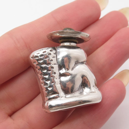 925 Sterling Silver Vintage Real Labradorite Gemstone Perfume Bottle Pin Brooch