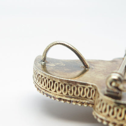 925 Sterling Silver Gold Plated Antique Real Pearl & Turquoise Tree Pin Brooch