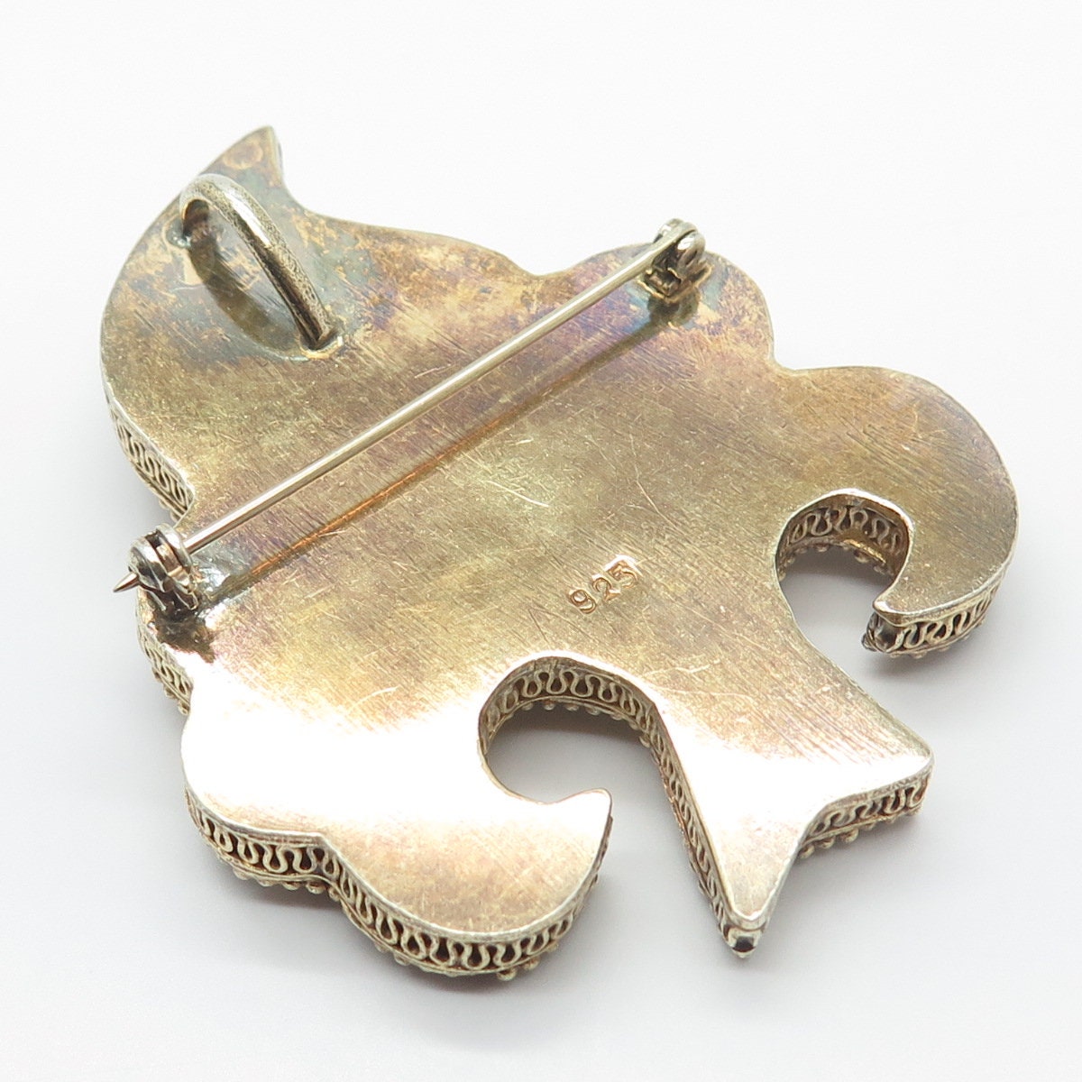 925 Sterling Silver Gold Plated Antique Real Pearl & Turquoise Tree Pin Brooch