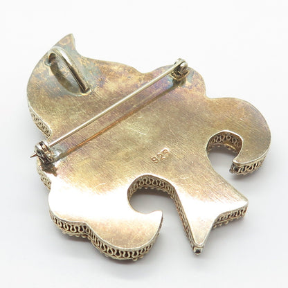 925 Sterling Silver Gold Plated Antique Real Pearl & Turquoise Tree Pin Brooch