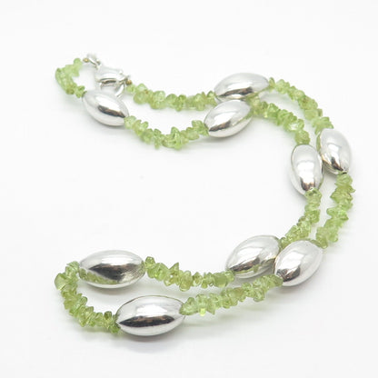 925 Sterling Silver Vintage Real Peridot Gem By The Yard Beaded Necklace 16"