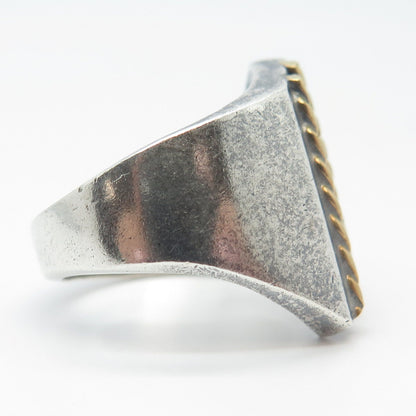 925 Sterling Silver 2-Tone Vintage Mexico Twisted Signet Ring Size 7.75