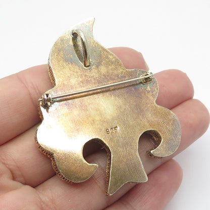 925 Sterling Silver Gold Plated Antique Real Pearl & Turquoise Tree Pin Brooch