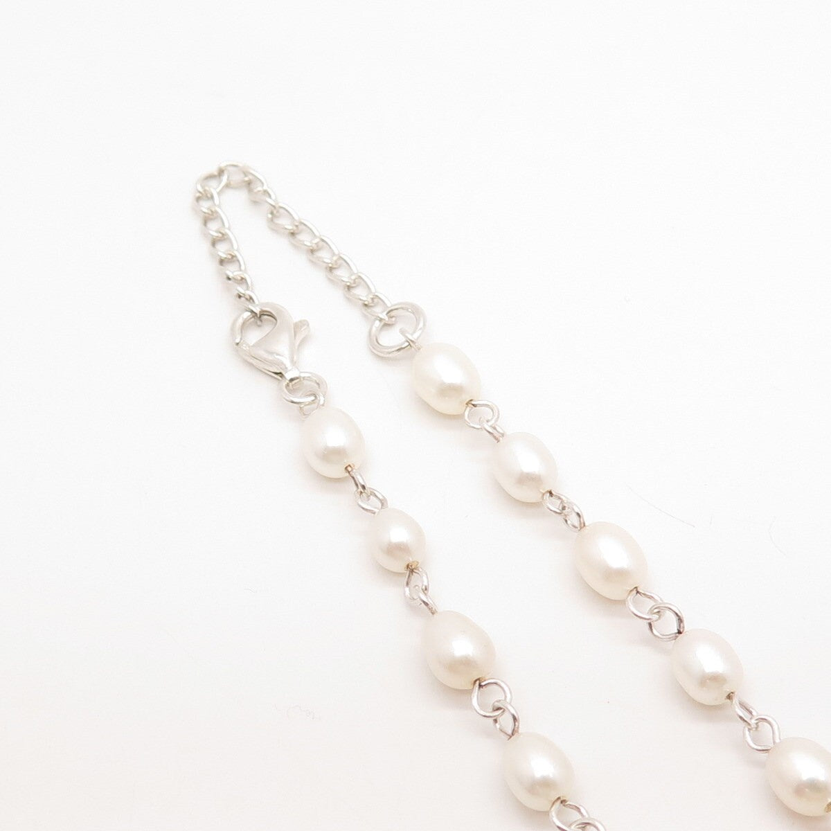 925 Sterling Silver Vintage Real Pearl Heart Ornate Bead Chain Necklace 18"