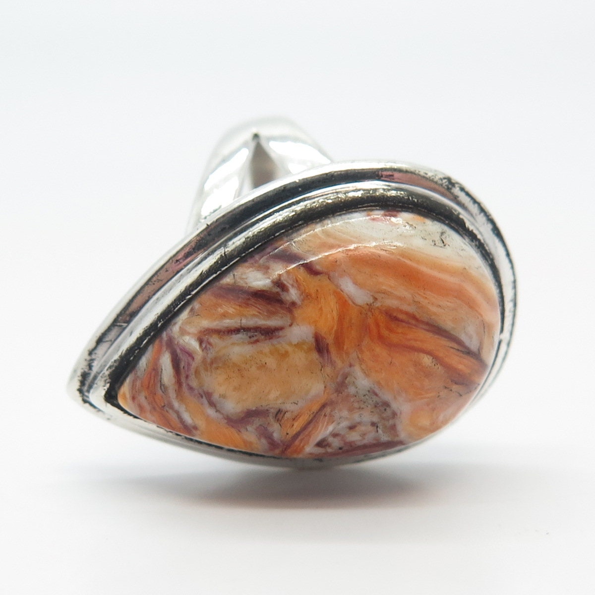 925 Sterling Silver Vintage Real Agate Gemstone Teardrop Ring Size 7