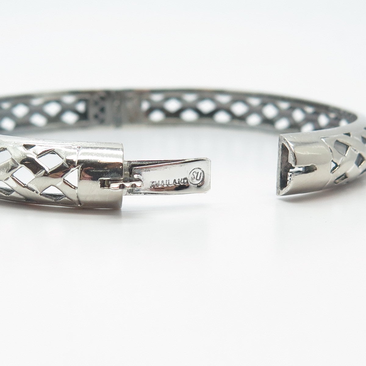 925 Sterling Silver Vintage Ornate Hinged Bangle Bracelet 6.75"