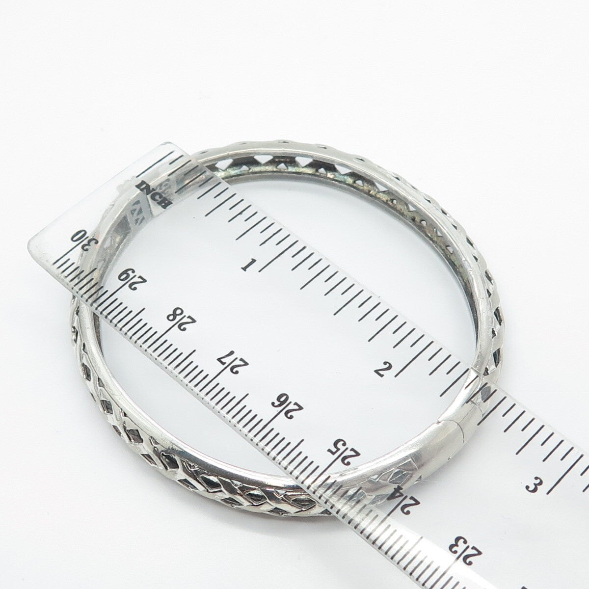 925 Sterling Silver Vintage Ornate Hinged Bangle Bracelet 6.75"
