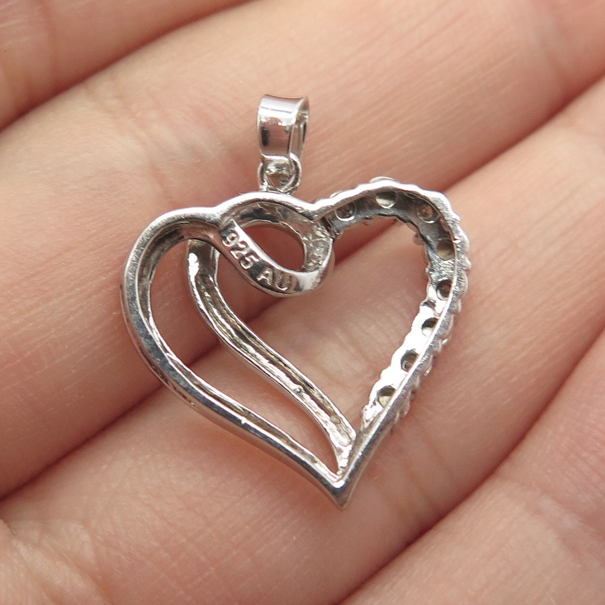 925 Sterling Silver Real Diamond Accent Heart Pendant