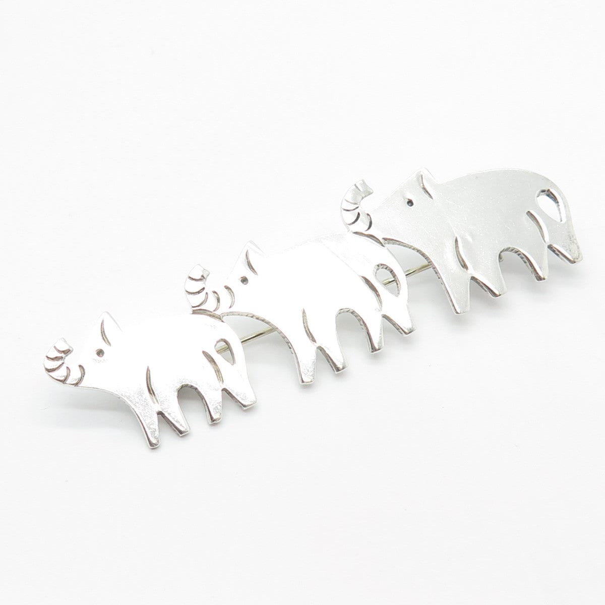 925 Sterling Silver Vintage Mexico Triple Elephant For Good Luck Pin Brooch